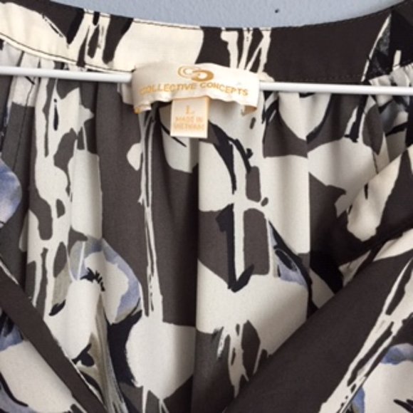 COLLECTIVE CONCEPTS 3/4 SLEEVE BLOUSE.  SIZE L. COLORS BLACK, GRAY AND WHITE. - Picture 3 of 3